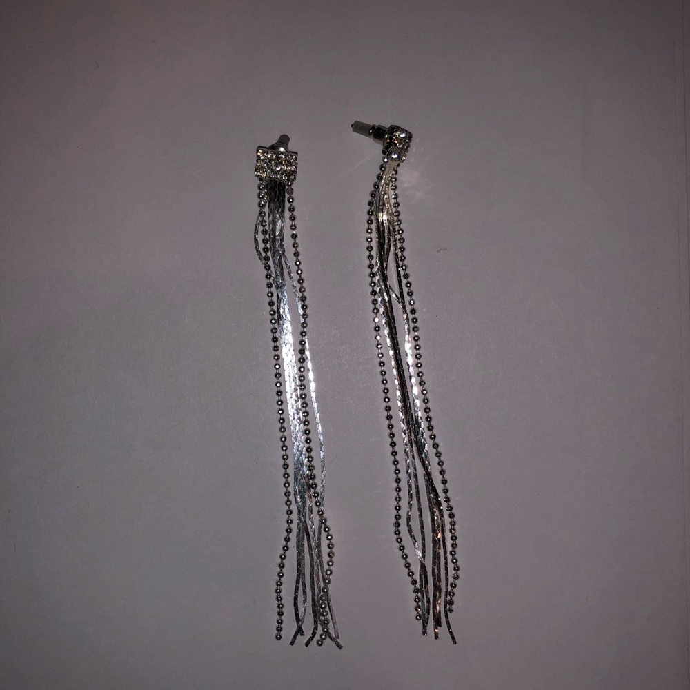 Jewelry: Faux Diamond Studs with Fringe Earrings